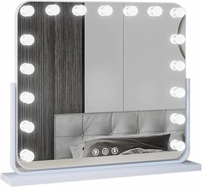 Desk Mirror with Dimmable Brightness, Vanity Mirror with Lights, 23.6inx20.5in LED Makeup Mirror, Smart Touch 3 Colors Dimmable, Light Up Mirror for Makeup Desk, 360° Rotation, Gold(White,19.7inx16.5i