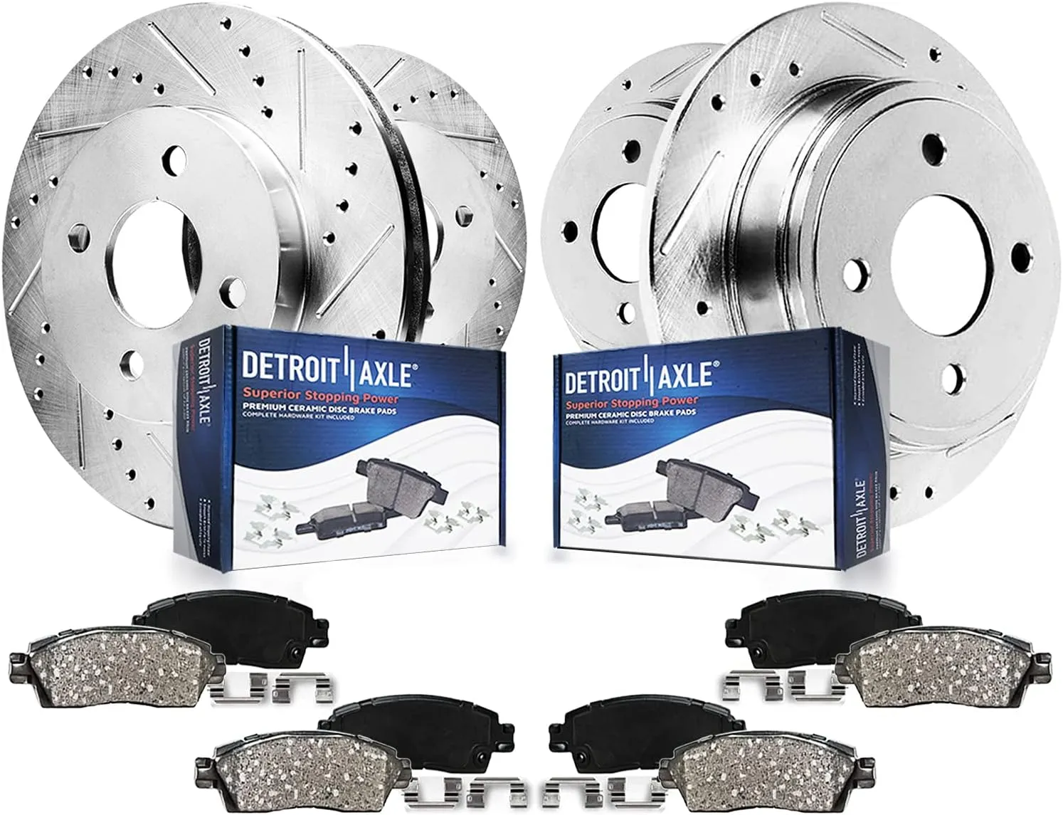 Detroit Axle - Brake Kit for 2007-2015 Mini Cooper, 2008 2009 2010 2011 2012 2013 2014 Drilled Slotted Disc Brake Rotors Ceramic Brakes Pads Replacement : 11.02" inch Front and 10.20" inch Rear Rotor