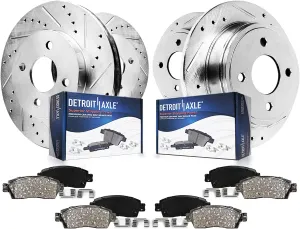 Detroit Axle - Brake Kit for 2007-2015 Mini Cooper, 2008 2009 2010 2011 2012 2013 2014 Drilled Slotted Disc Brake Rotors Ceramic Brakes Pads Replacement : 11.02" inch Front and 10.20" inch Rear Rotor