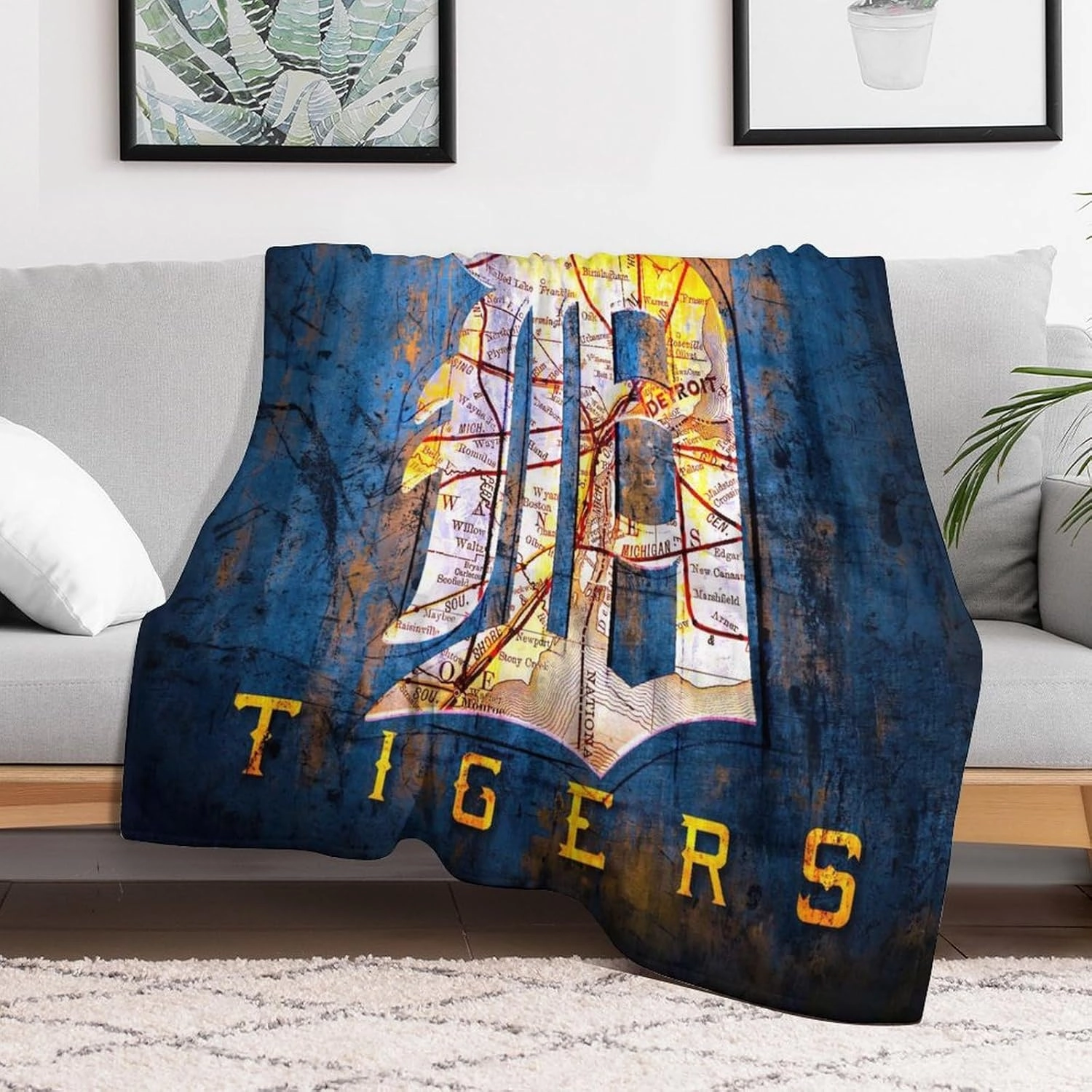 Detroit City Baseball Blanket Soft Flannel Lightweight Outdoor Travel Blanket Living Room Bedroom Sofa Decoration Baseball Fan Gift 50x60 Inch