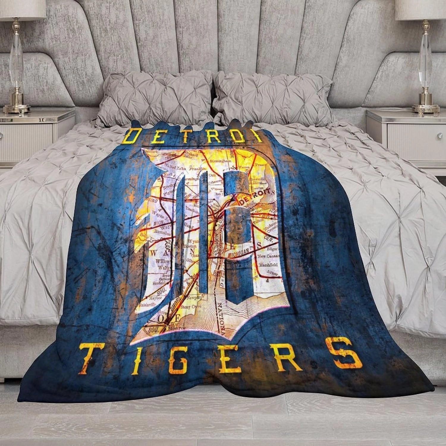 Detroit City Baseball Blanket Soft Flannel Lightweight Outdoor Travel Blanket Living Room Bedroom Sofa Decoration Baseball Fan Gift 50x60 Inch