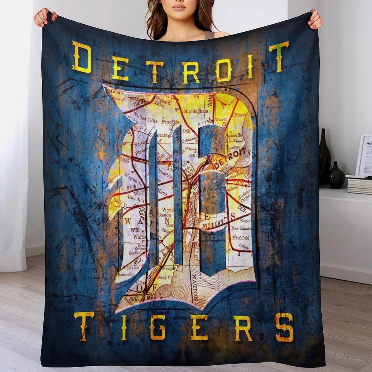 Detroit City Baseball Blanket Soft Flannel Lightweight Outdoor Travel Blanket Living Room Bedroom Sofa Decoration Baseball Fan Gift 50x60 Inch