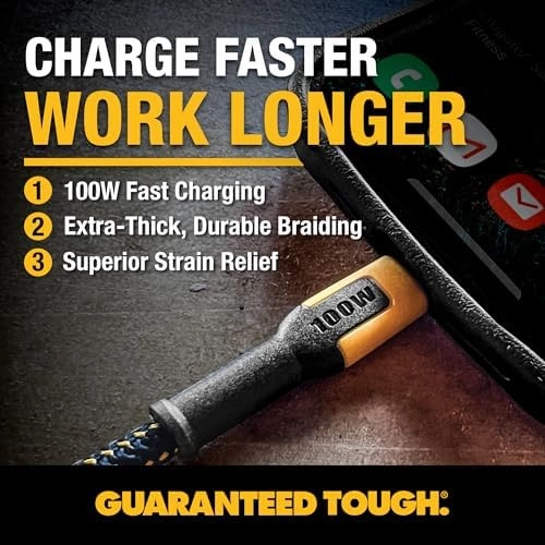 DEWALT 120W USB C Car Charger and 100W Type C Charging Cable, 2-Port PD 3.0 Type C Adapter, PPS USBC to USBC Fast Charging with Power Delivery for iPhone 15 14 13 12 11 X XS Pro Max Mini, Galaxy S22