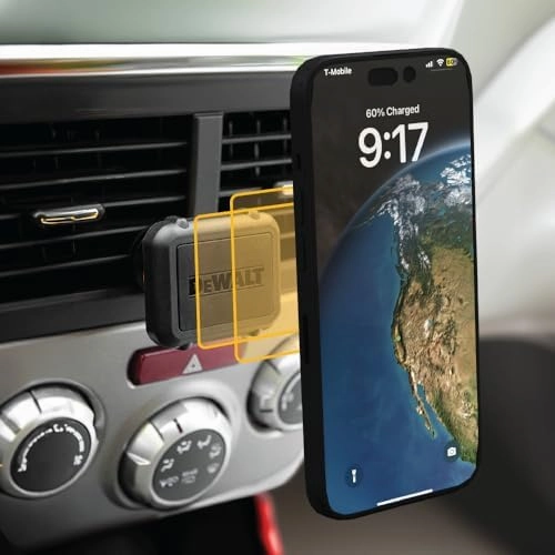 DEWALT Magnetic Phone Holder for Car, Universal Air Vent Magnetic Car Phone Holder, Reinforced Automobile Mount for Mobile Devices and Mini Tablets, Included Metal Plates for NonMagSafe Devices