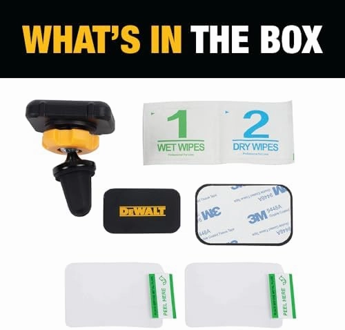 DEWALT Magnetic Phone Holder for Car, Universal Air Vent Magnetic Car Phone Holder, Reinforced Automobile Mount for Mobile Devices and Mini Tablets, Included Metal Plates for NonMagSafe Devices