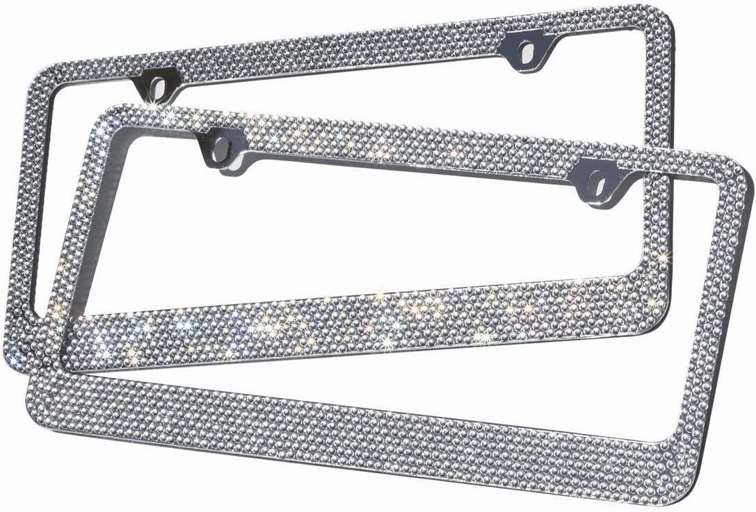 Diamond Bling License Plate Frame (Pack of 2) Best for Front & Rear - Auto Accessories Fits Select Vehicles Car Truck Van SUV Bumper Cover - Sparkly Glitter Rhinestone Cute Tag Holder