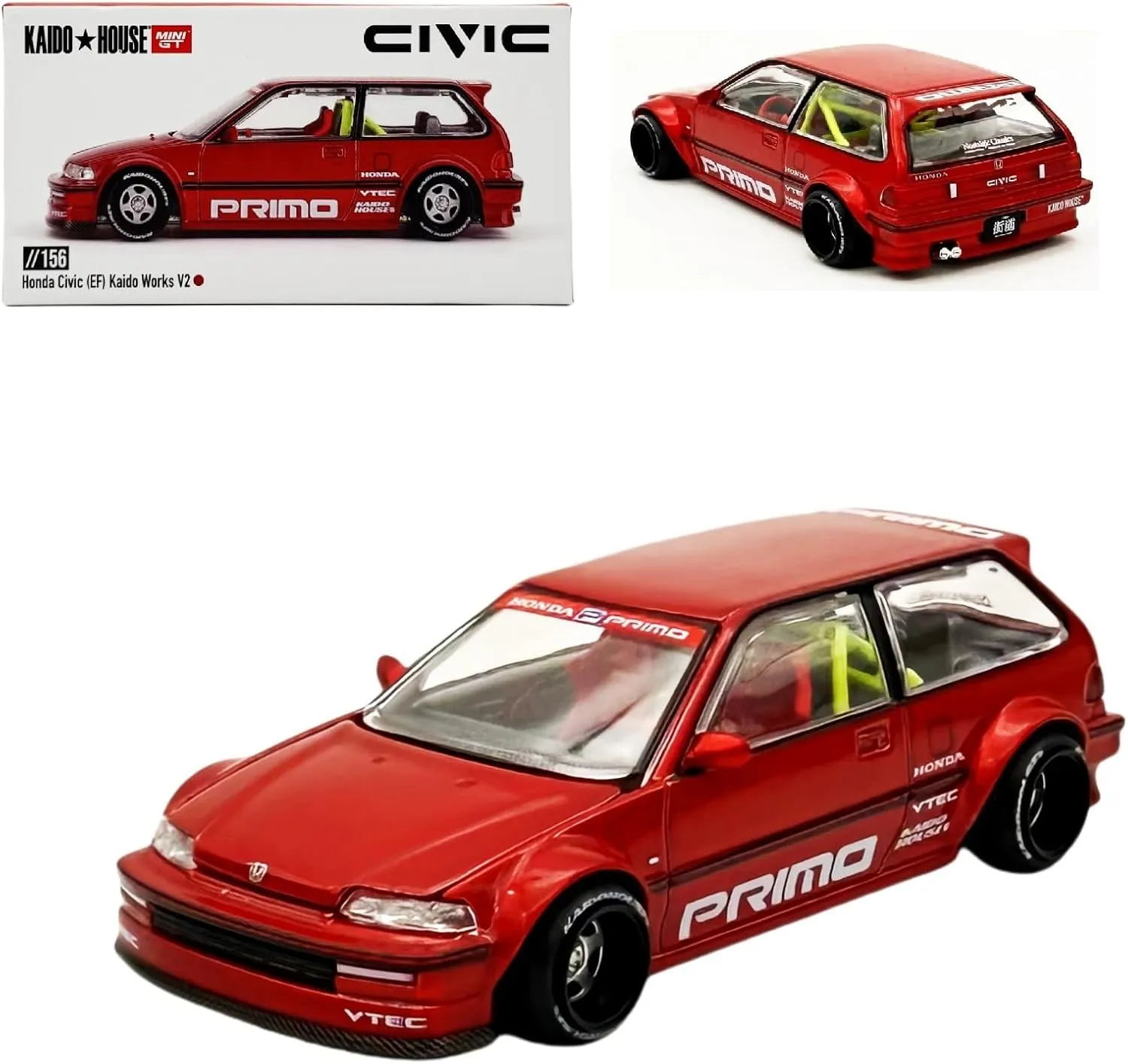 Diecast Model Car Compatible with Kaido House x Mini GT 1:64 Honda Civic (EF) Kaido Works V2 (Red) Limited Edition KHMG156