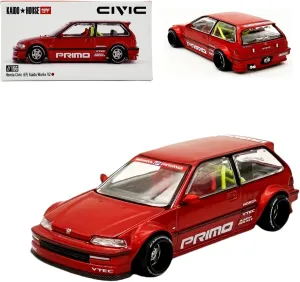 Diecast Model Car Compatible with Kaido House x Mini GT 1:64 Honda Civic (EF) Kaido Works V2 (Red) Limited Edition KHMG156