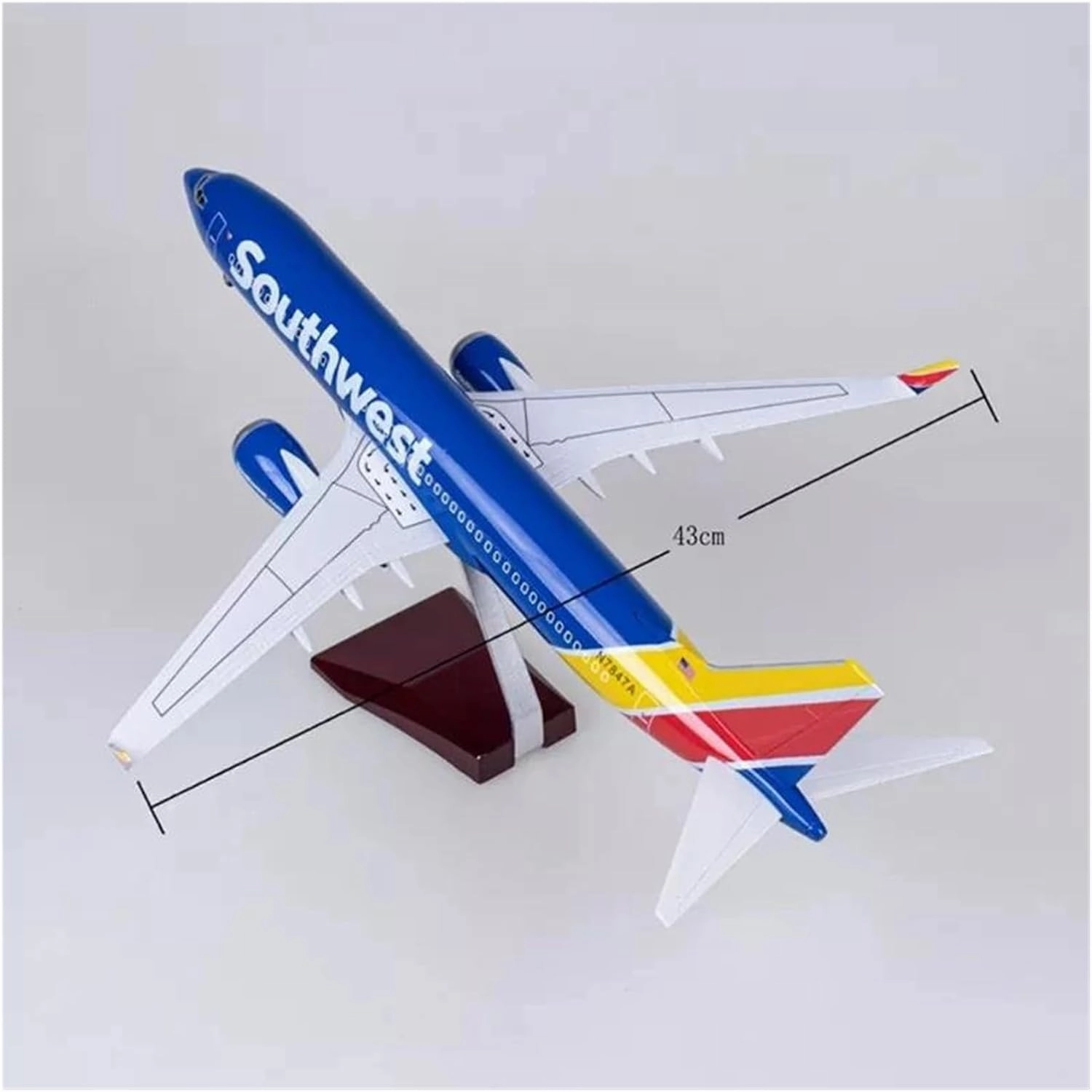 Diecast Plane Model 47cm for B737 Diecast Resin Planes Model with Wheels&Lights Static Simulation Souvenirs (No Light)