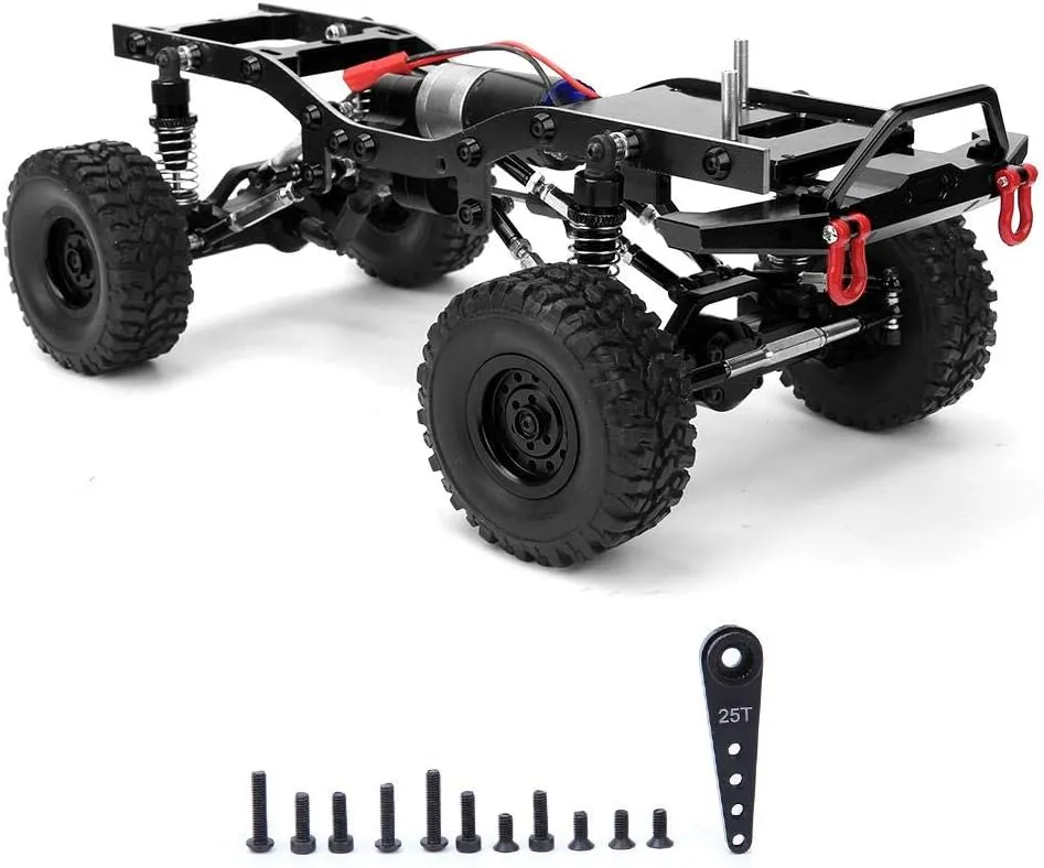Dilwe RC Car Frame RC Car Parts, Metal 1/16 Car Truck Climbing Model Upgrade Spare Accessory Compatible with WPL C14 C24, Metal Chassis Frame RC Accessories(Black)