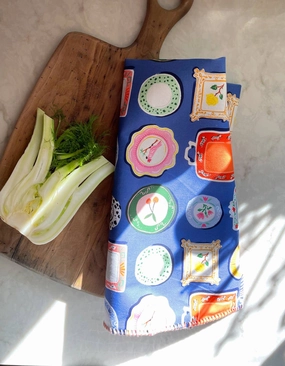 Dinner Plates Tea Towel with Embroidered Detail