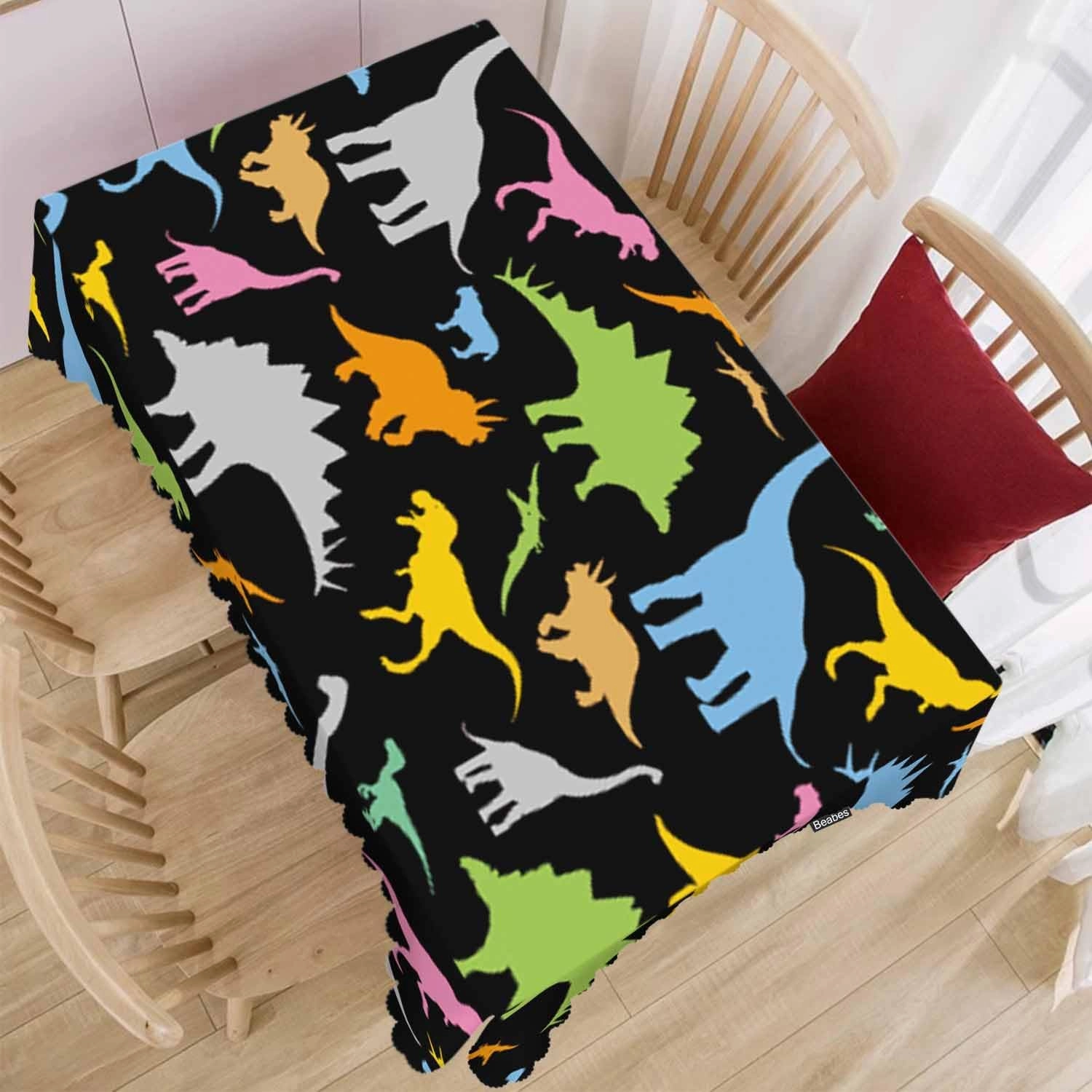 Dinosaur Rectangle Tablecloth 52x70 Inch Colorful Dinosaurs Dragon Cute Dining Table Cloth Table Cover for Home Kitchen Restaurant Party Buffet Picnic, 4-6 Seats