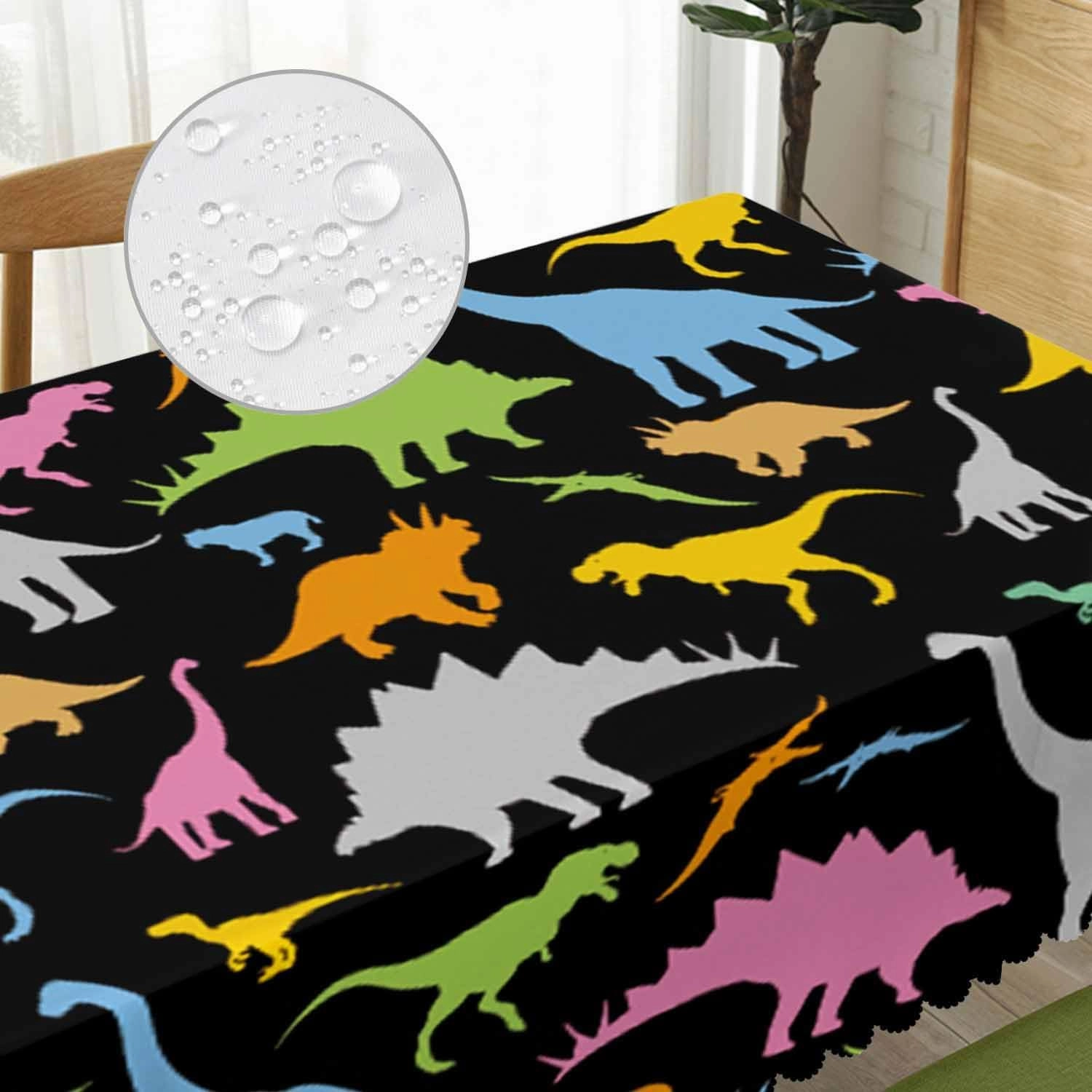 Dinosaur Rectangle Tablecloth 52x70 Inch Colorful Dinosaurs Dragon Cute Dining Table Cloth Table Cover for Home Kitchen Restaurant Party Buffet Picnic, 4-6 Seats