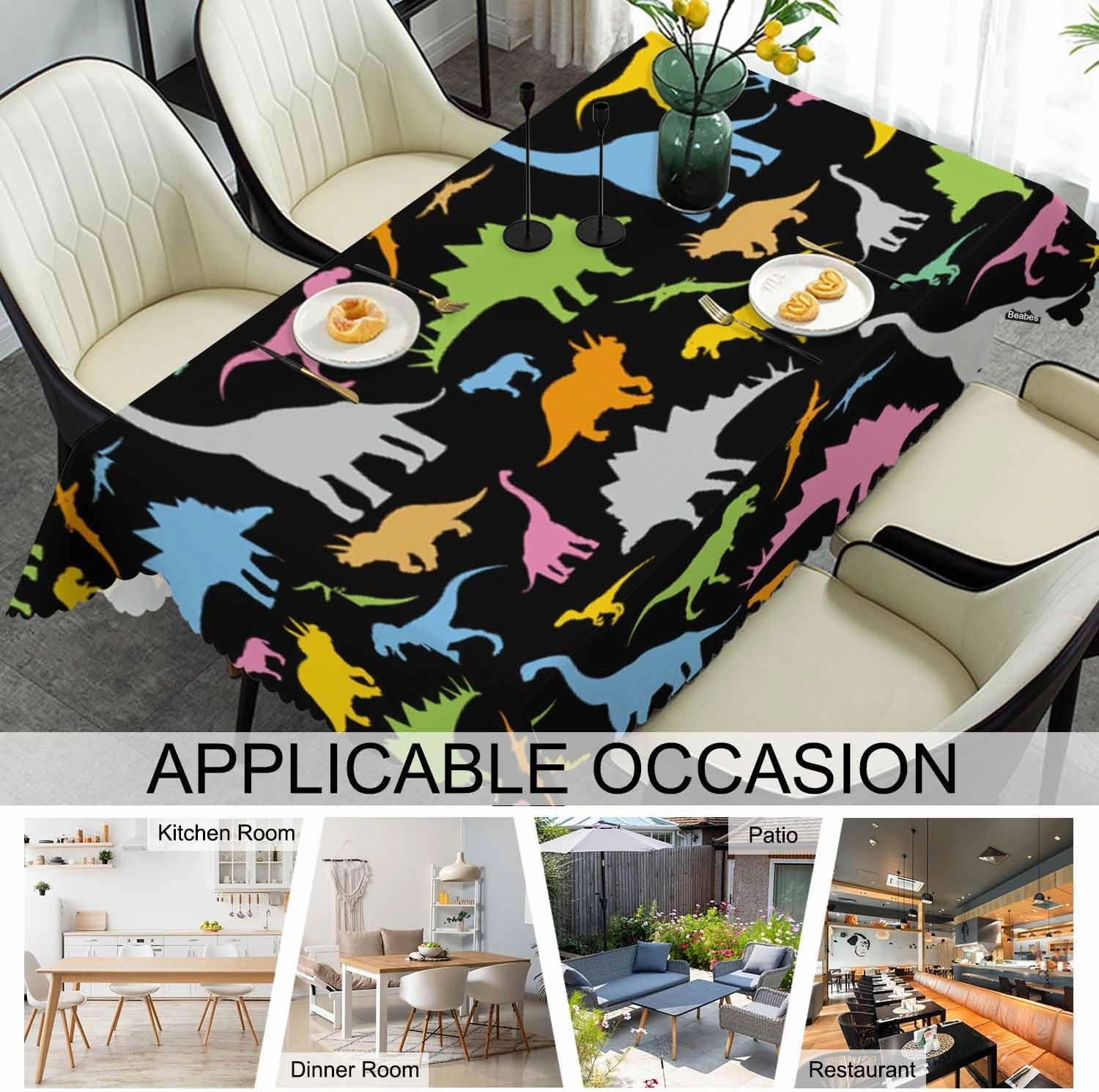 Dinosaur Rectangle Tablecloth 52x70 Inch Colorful Dinosaurs Dragon Cute Dining Table Cloth Table Cover for Home Kitchen Restaurant Party Buffet Picnic, 4-6 Seats