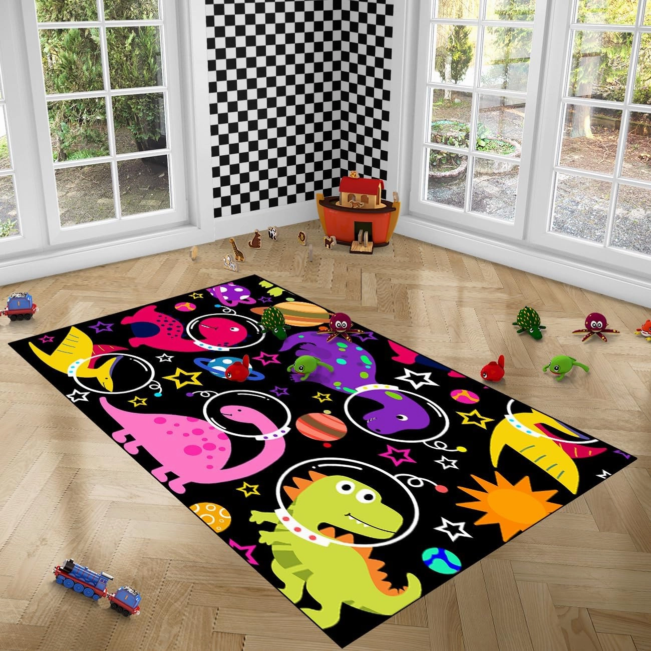 Dinosaur Rug - Cartoon Dinosaur Rugs for Boys Bedroom Cute Dino Carpet for Boys Girls Room Decor Kids Animal Print Carpet for Living Room Floor Mats, 2.5x4 Feet