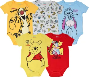 Disney Mickey Mouse Lion King Winnie the Pooh Pixar Toy Story Finding Nemo Baby 5 Pack Bodysuits Newborn to Infant