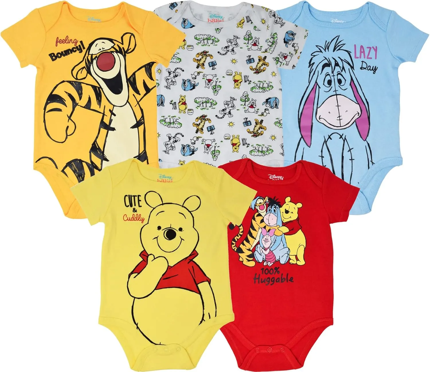 Disney Mickey Mouse Lion King Winnie the Pooh Pixar Toy Story Finding Nemo Baby 5 Pack Bodysuits Newborn to Infant
