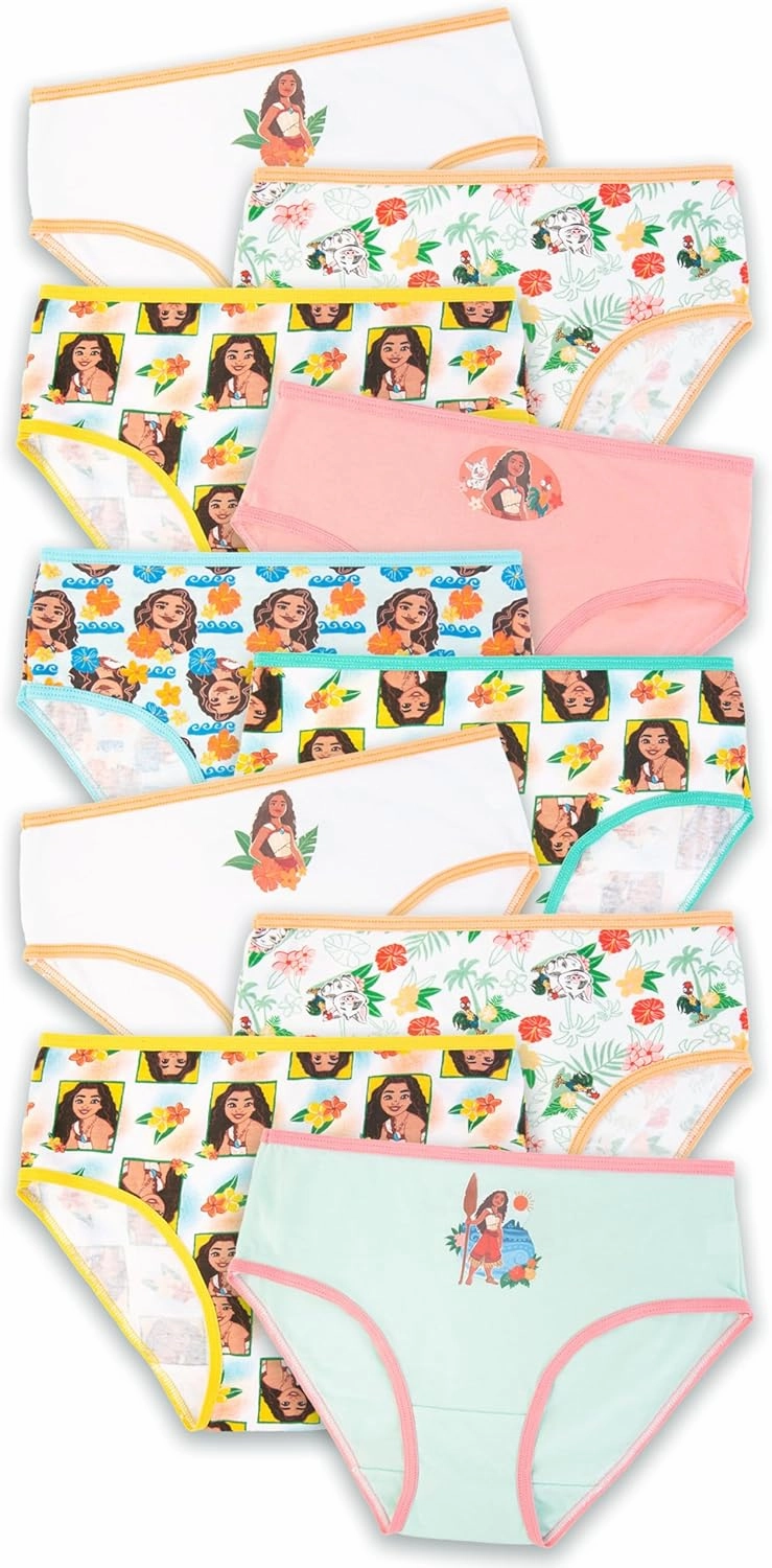 Disney Girls' Exclusive Moana 100% Combed Cotton Underwear Available in Sizes 2/3t, 4t, 4, 6, & 8