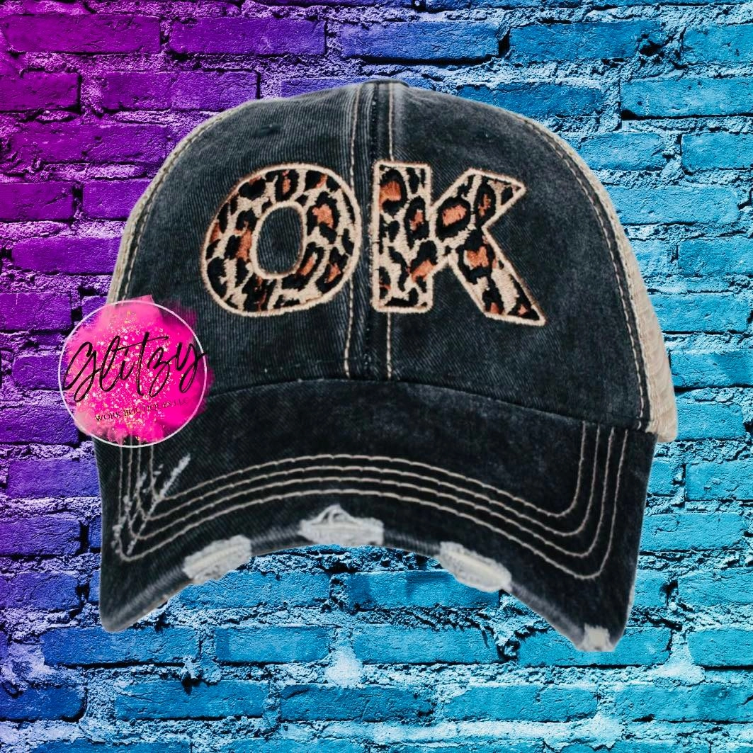DISTRESSED LEOPARD STATE BALL CAP'S