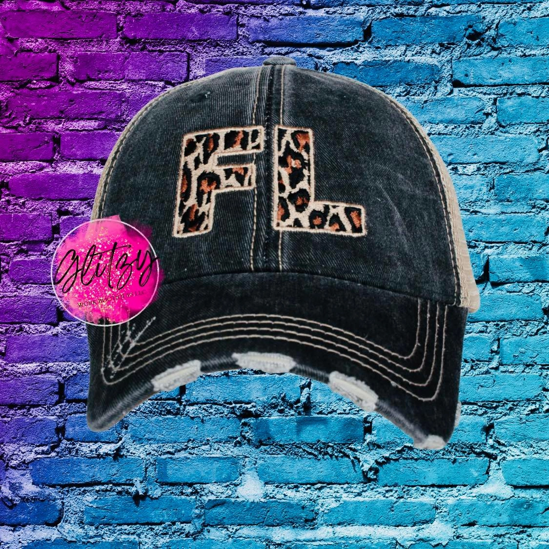 DISTRESSED LEOPARD STATE BALL CAP'S