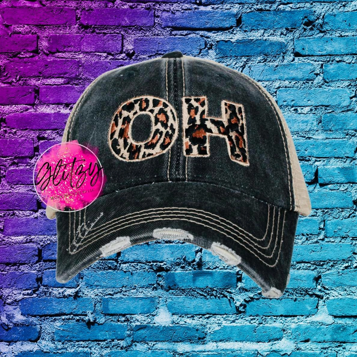DISTRESSED LEOPARD STATE BALL CAP'S