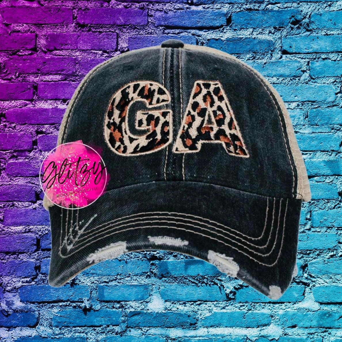 DISTRESSED LEOPARD STATE BALL CAP'S