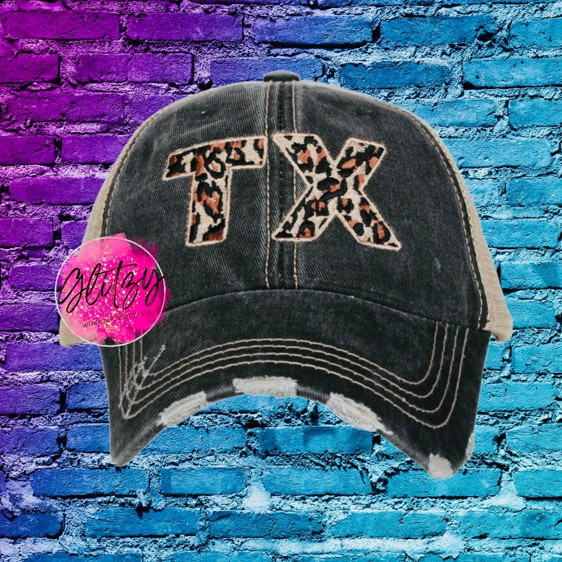 DISTRESSED LEOPARD STATE BALL CAP'S