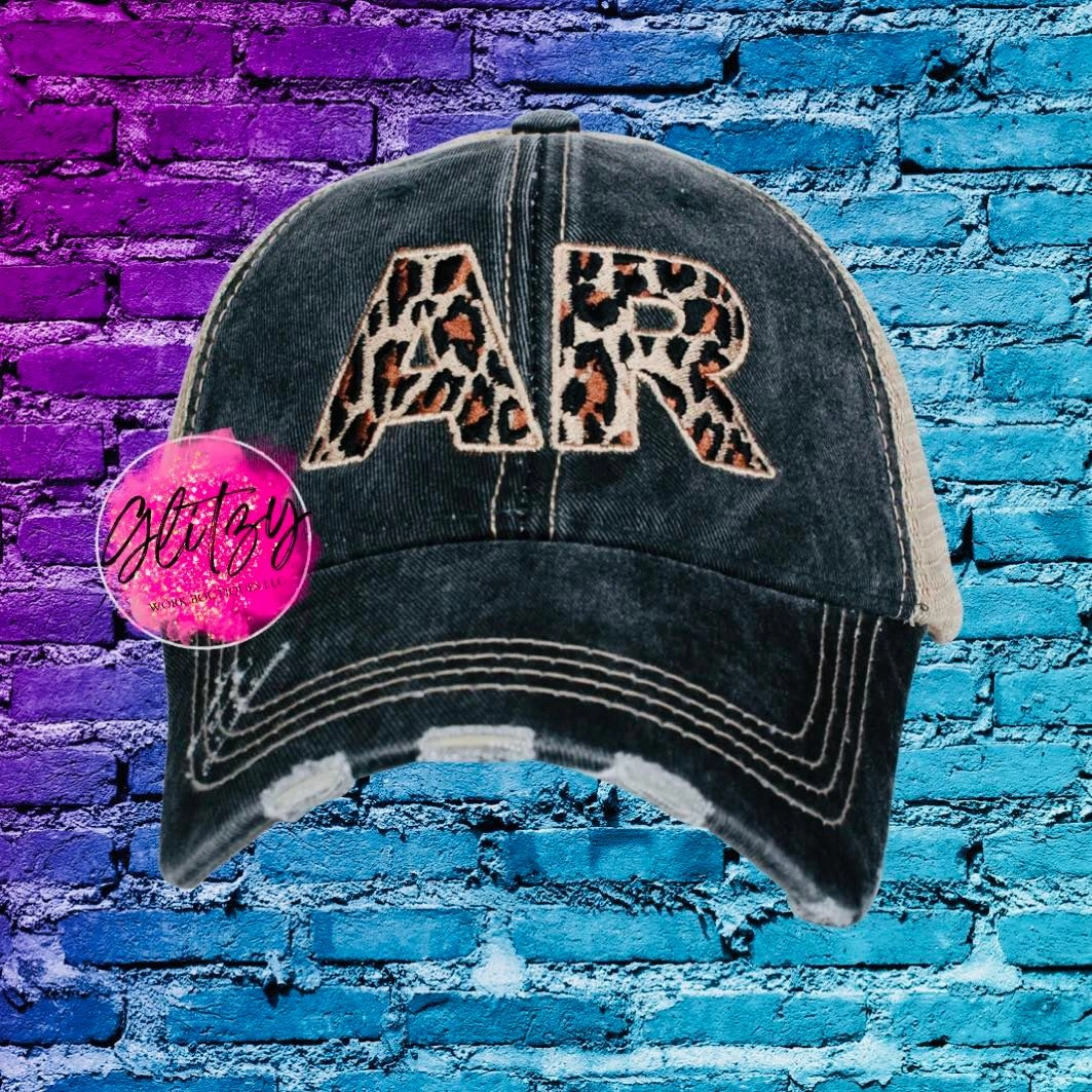 DISTRESSED LEOPARD STATE BALL CAP'S