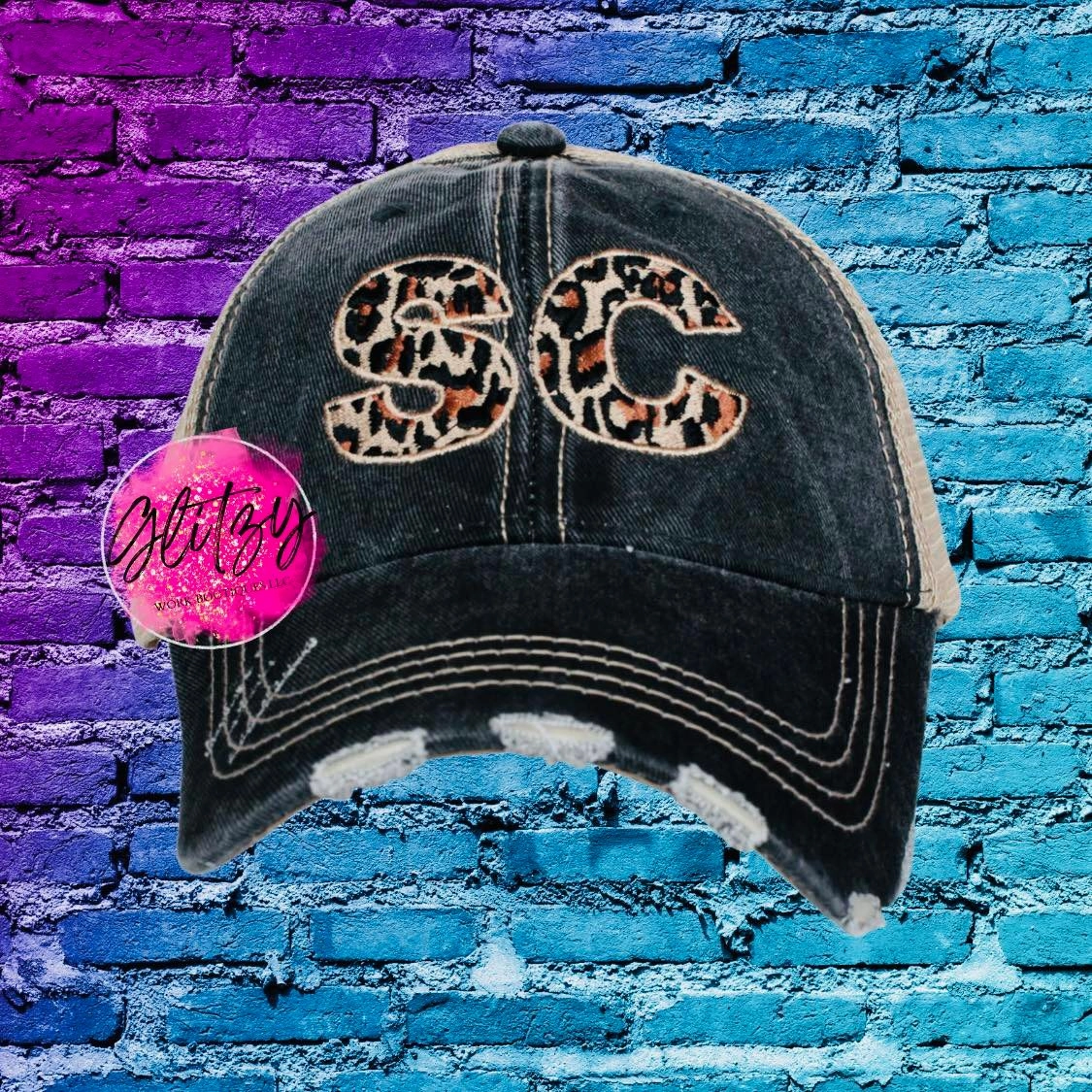 DISTRESSED LEOPARD STATE BALL CAP'S