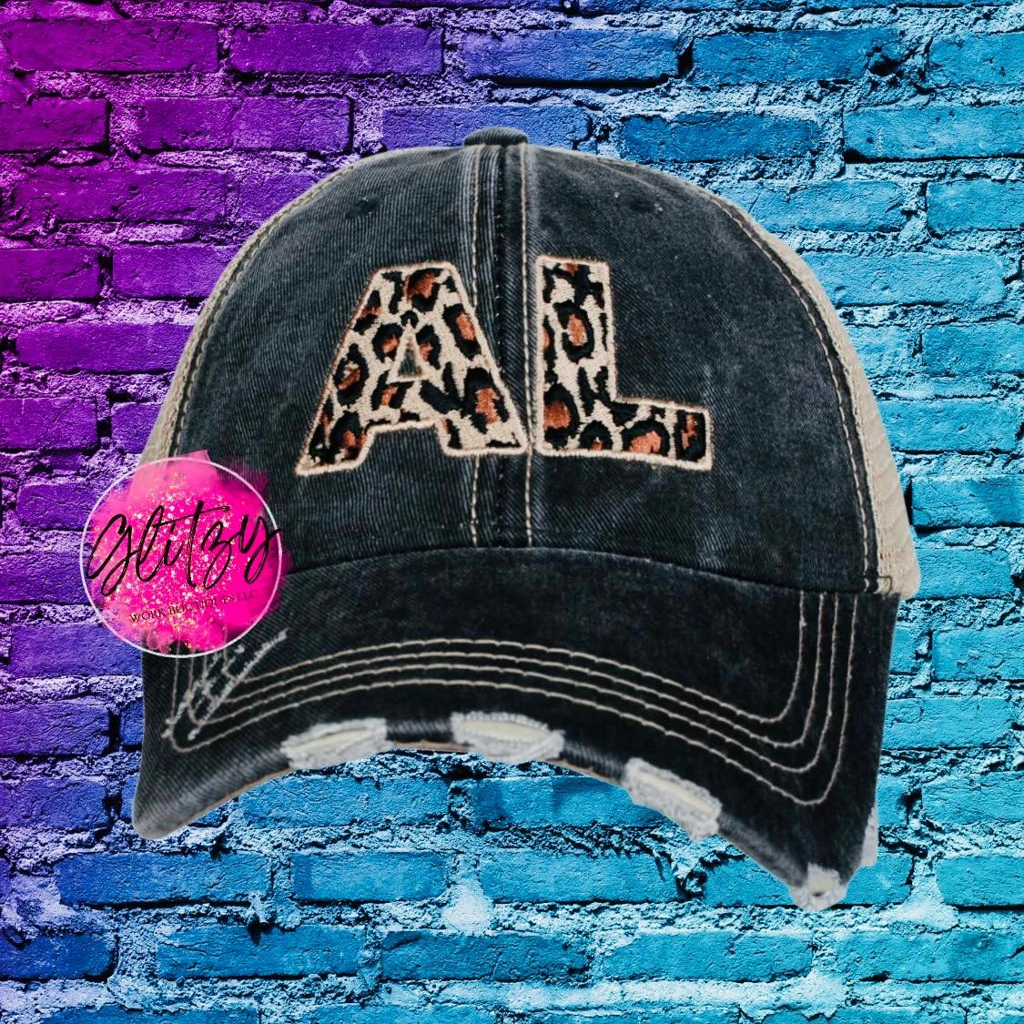 DISTRESSED LEOPARD STATE BALL CAP'S