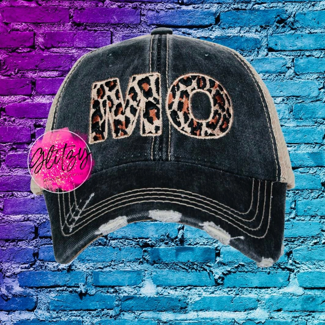 DISTRESSED LEOPARD STATE BALL CAP'S