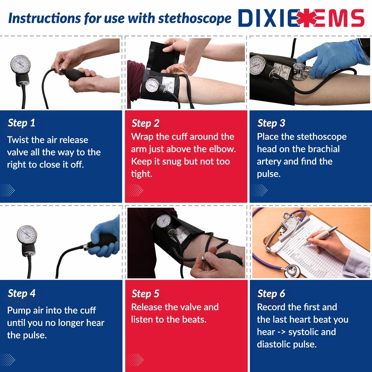 Dixie EMS Blood Pressure and Sprague Stethoscope Kit - Royal Blue