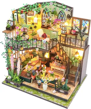 DIY Miniature House Kit, Dollhouse Kits for Adults to Bulid,Tiny Home Making Kit with Furniture and LED, Halloween/Christmas Decorations/Gifts for Family and Friends (Darcy Flower House)