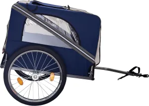 Dog Bike Trailer Mesh Cart with Multiple Entrances, Safety Reflectors and Foldable Design, Pet Carrier Wagon with Wheels for Small and Medium Dogs - Blue-Gray