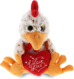DolliBu I Love You Valentine Plush Sitting Rooster - Cute Soft Cuddly Stuffed Animal with Red Heart Gift for Valentines Day, Birthday Present, Anniversary, Romantic Date - 9 Inches
