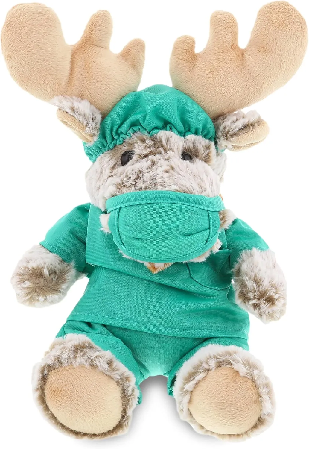 DolliBu Sitting Moose Doctor Plush Toy - Super Soft Moose Doctor Stuffed Animal Dress Up with Cute Uniform and Cap Outfit - Fluffy Toy Plush Gift for Doctor - 11 Inch