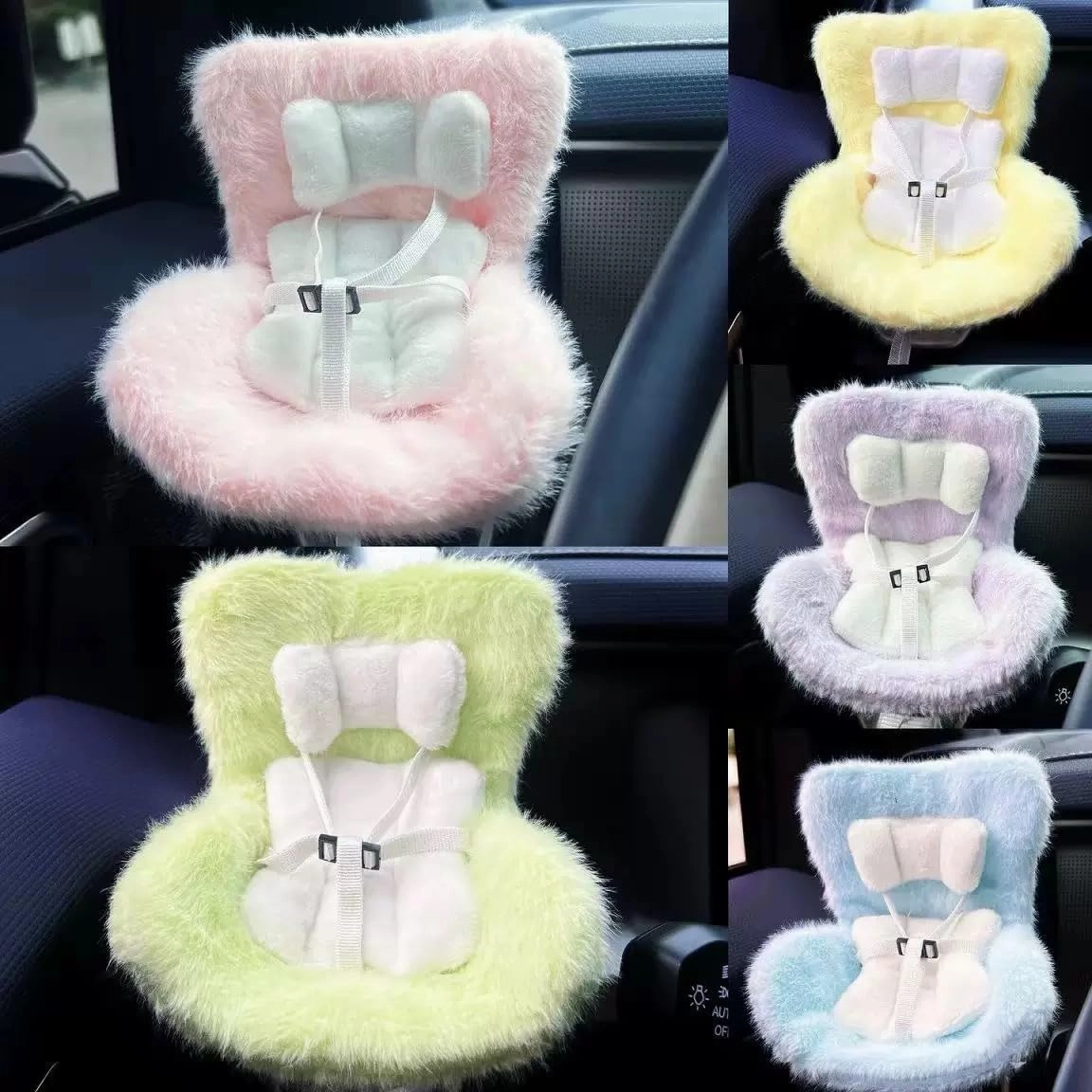Dolls Car Seat, Cute Car Decoration for 10-17cm Dolls, with Breathable Clips & Refreshing Scent Tablets, it is a Safe and Solid car Companion (Pink)