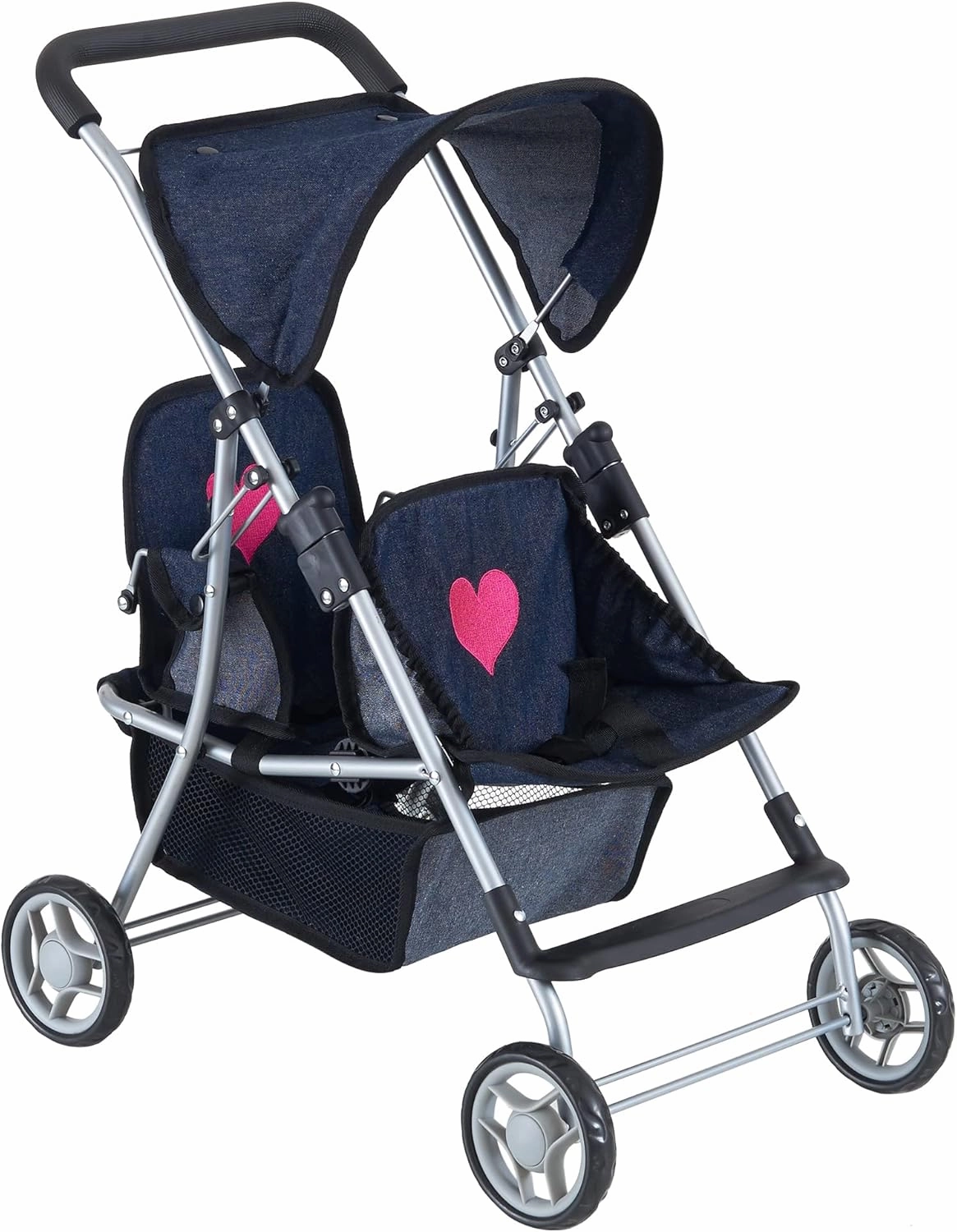 Double Baby Doll Stroller for Twin Dolls | Toy Doll Stroller for Toddlers, 4 Year Old, 5 Year Old Girls, 8 Year Old | 25” Tandem Play Toy Stroller for Baby Dolls, Denim Baby Stroller for Dolls