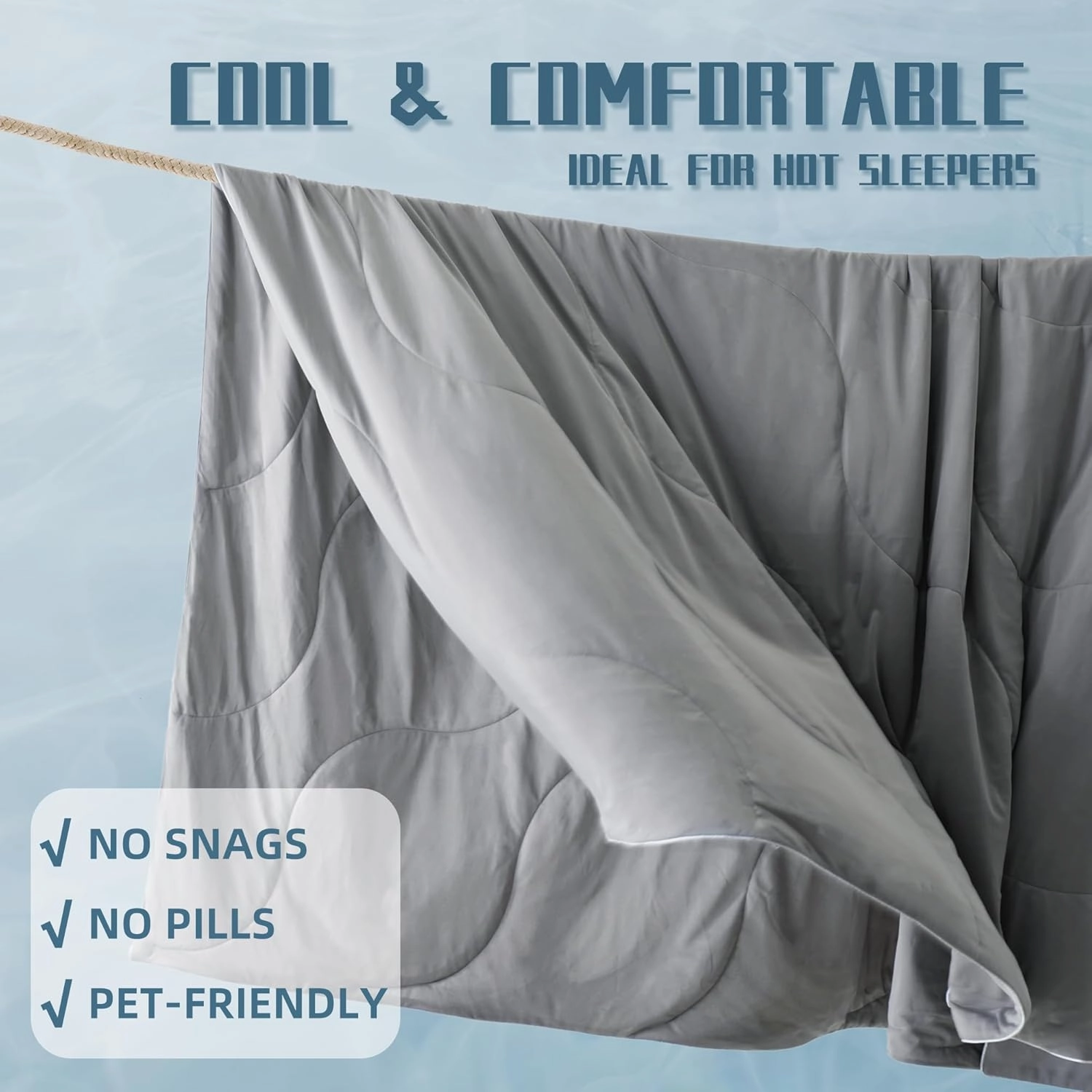 DOWNCOOL Cooling Comforter, Grey Cooling Blanket Queen Size, Cooling Duvet for Hot Sleeper, Breathable Summer Quilt, Lightweight Soft Q-Max>0.4 Arc-Chill Cool Comforter,90"X90"