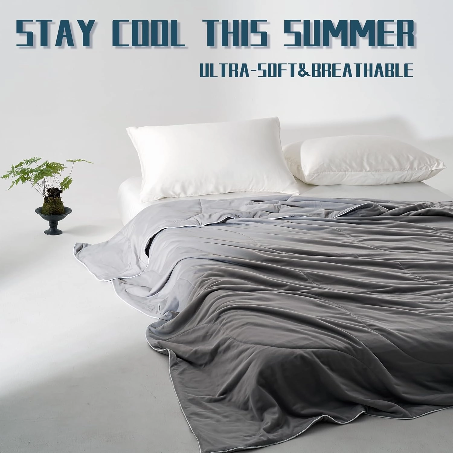 DOWNCOOL Cooling Comforter, Grey Cooling Blanket Queen Size, Cooling Duvet for Hot Sleeper, Breathable Summer Quilt, Lightweight Soft Q-Max>0.4 Arc-Chill Cool Comforter,90"X90"