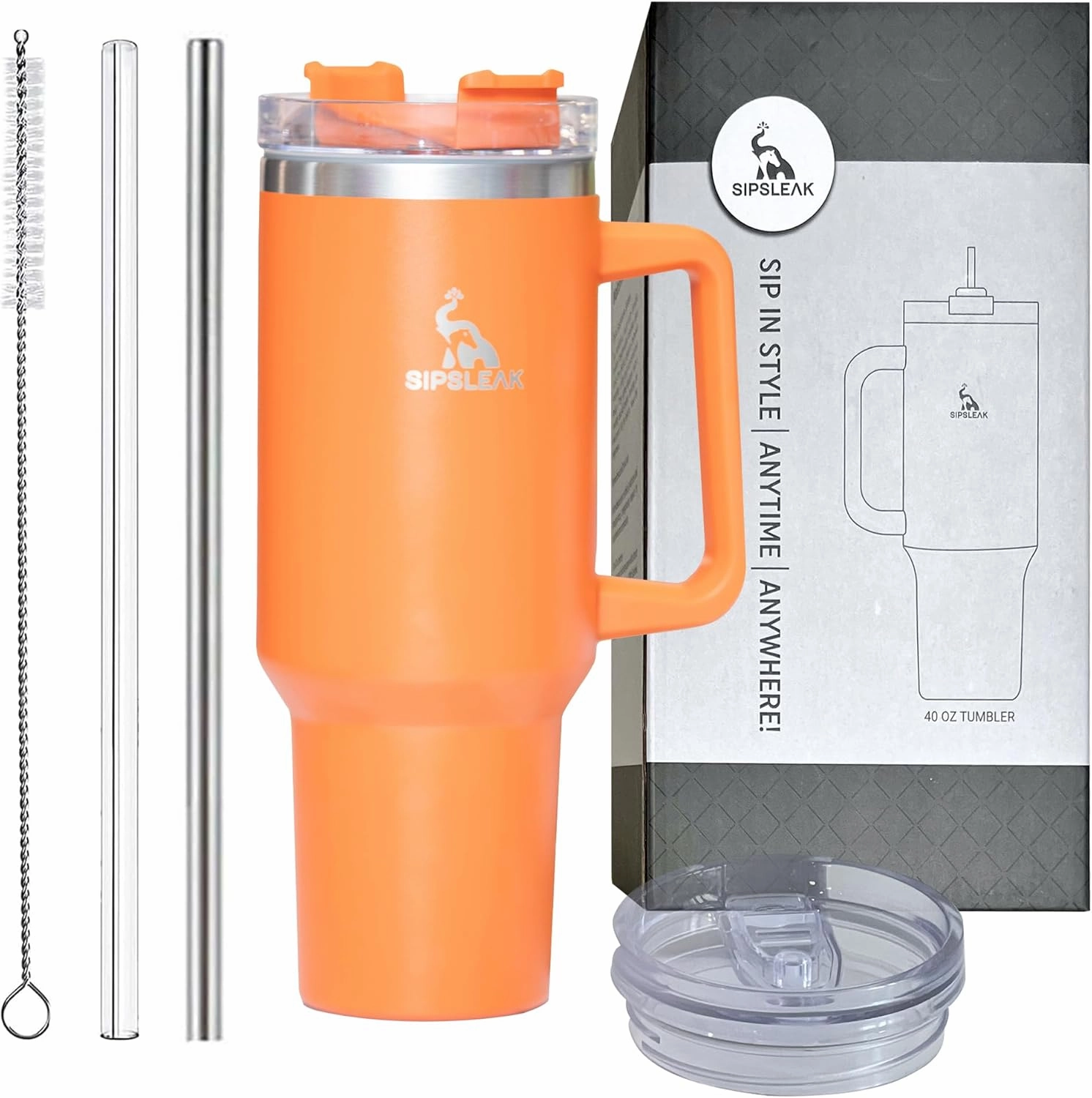 Du&Kha SIPSLEAK 40 Oz Tumbler with Handle and Straw – Stainless Steel Insulated Tumblers with 2 Lids, 2 Straws, Straw Brush – Portable and Reusable Coffee Tumbler Travel Coffee Mug Keeps Hot and Cold