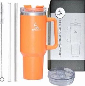Du&Kha SIPSLEAK 40 Oz Tumbler with Handle and Straw – Stainless Steel Insulated Tumblers with 2 Lids, 2 Straws, Straw Brush – Portable and Reusable Coffee Tumbler Travel Coffee Mug Keeps Hot and Cold