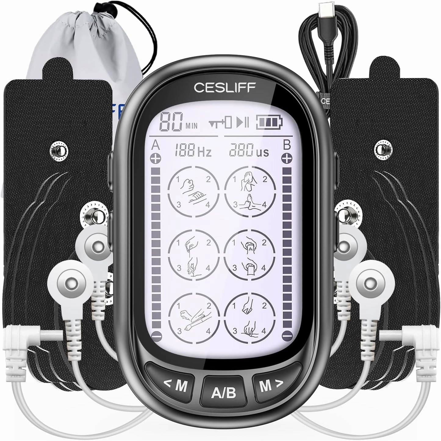 Dual Channel TENS EMS Unit 24 Modes 36 Levels, Upgraded Large Screen Intensity Muscle Stimulator for Back Neck Shoulder Pain Relief, Rechargeable Electric Pulse Massager TENS Machine with 10 Pads