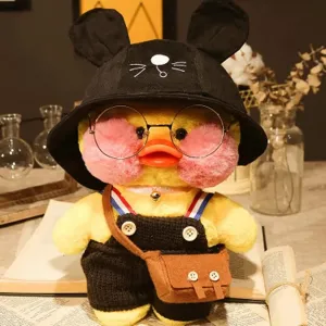 Duck Plush Kawaii Stuffed Animal Toy with Glasses Case & Gift Bag for Kids (White Black)