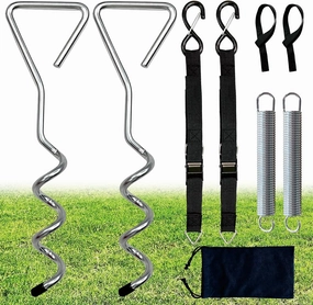 Dulepax RV Awning Tie Down Kit, Heavy Duty RV Awning Anchor Kit, Camper Awning Anchors Accessories Set, Include Shock Absorbing Spring, Spiral Stakes, Soft Loops, Pre-Assembled Thick Straps