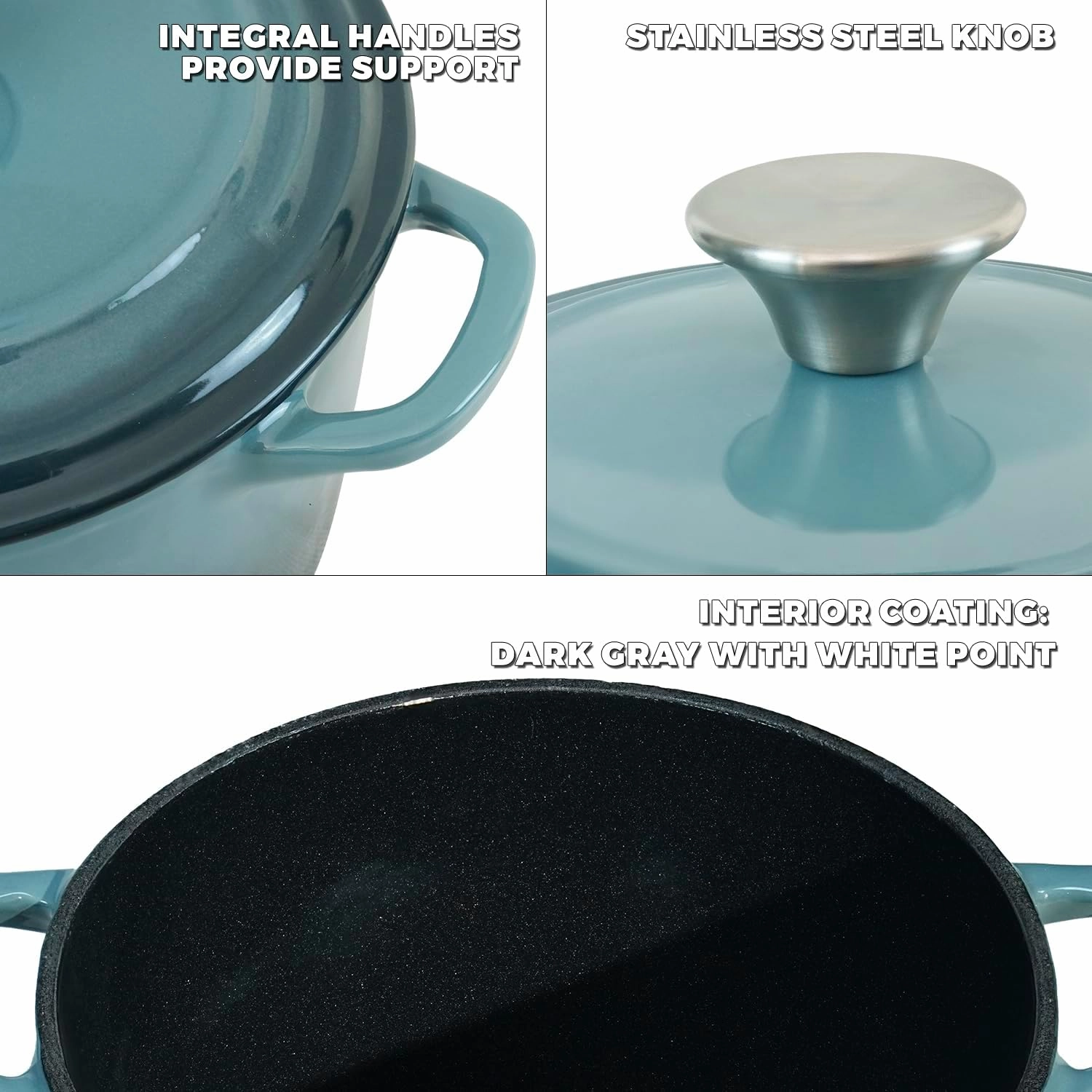 Dutch Oven Pot with Lid 2.8 qt Cast Iron Dutch Oven for Bread Baking Slateblue Enameled Cast Iron Rice Pot with Handels