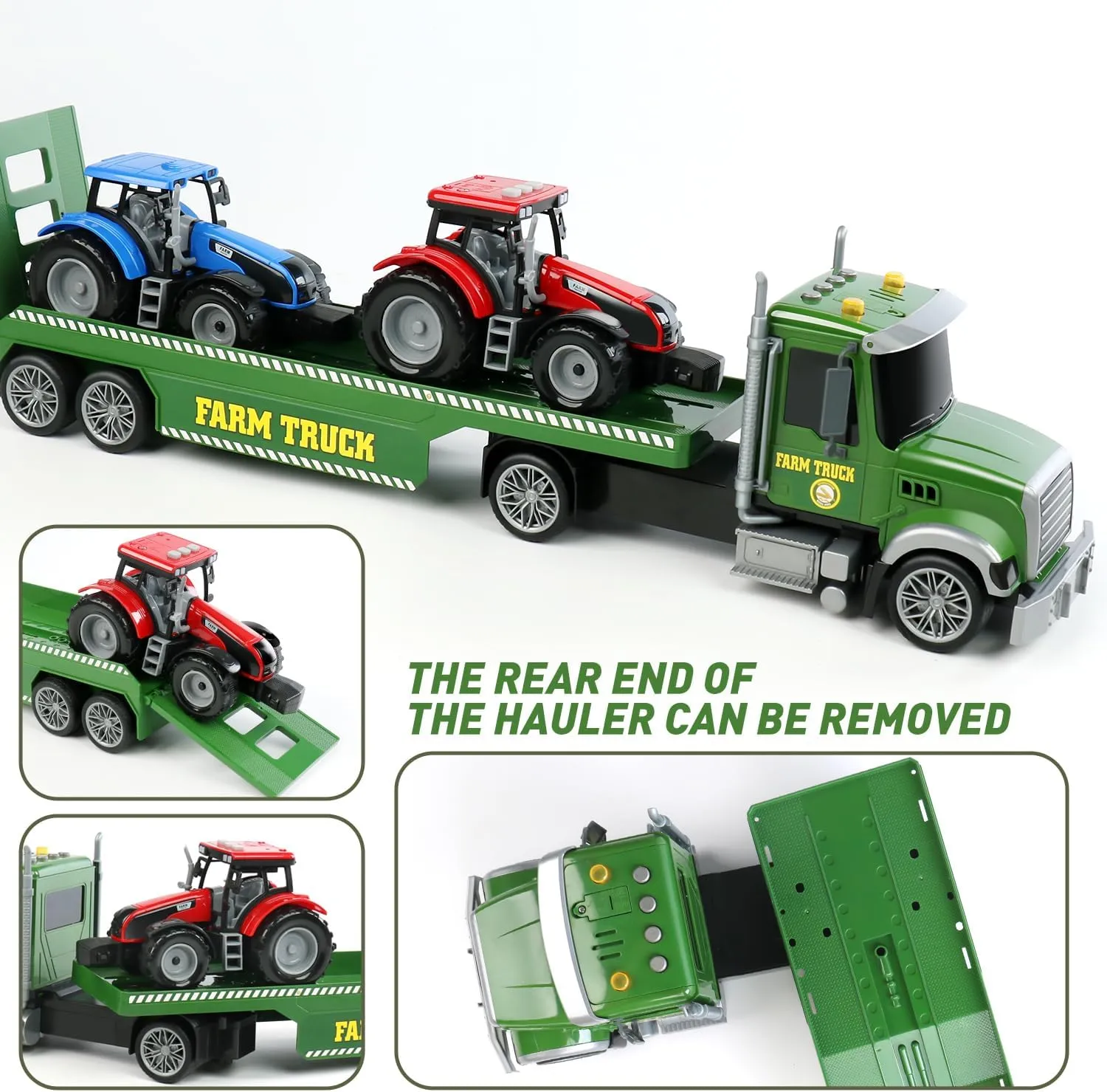 Dwi Dowellin 27" Large Friction Powered Farm Truck Toy with Tractors,Semi Truck Toys for 3 4 5 6 Years Old Toddlers Kids Boys & Girls Gift