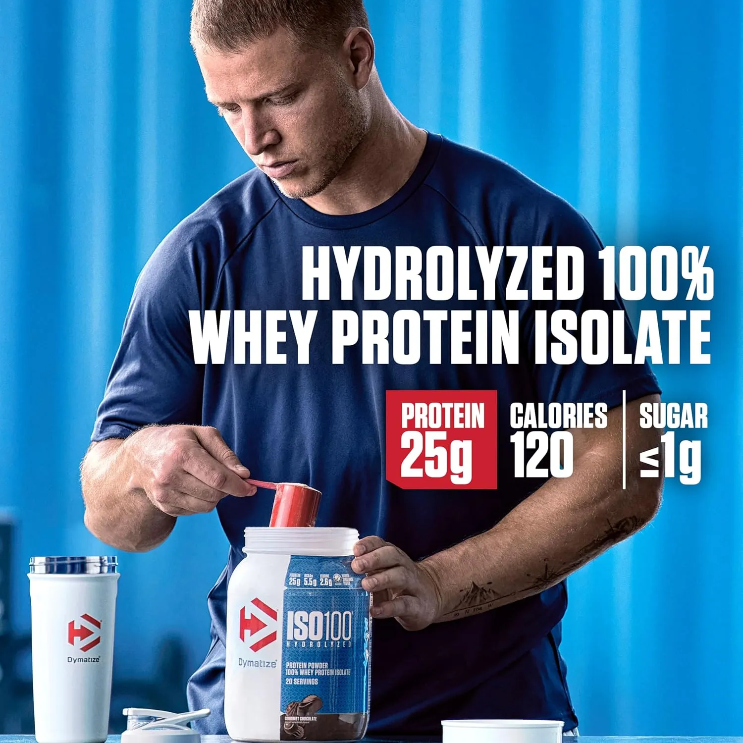 Dymatize ISO100 Whey Protein Powder Isolate, Strawberry, 25g of Protein, 20 Servings, 5.5g BCAAs, Less Than 120 Cal., Gluten Free, 1g Fat, 1g Sugar, 2g Carb