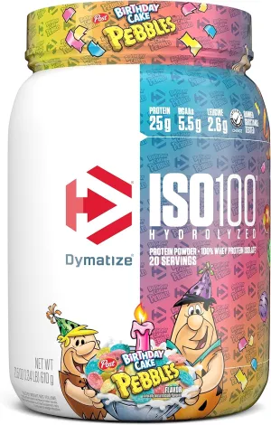 Dymatize x Birthday Cake Pebbles ISO100 Whey Protein Powder Isolate, 25g of Protein, 20 Servings, 5.5g BCAAs, 120 Cal., Gluten Free, 1g Fat, 1g Sugar, 2g Carb
