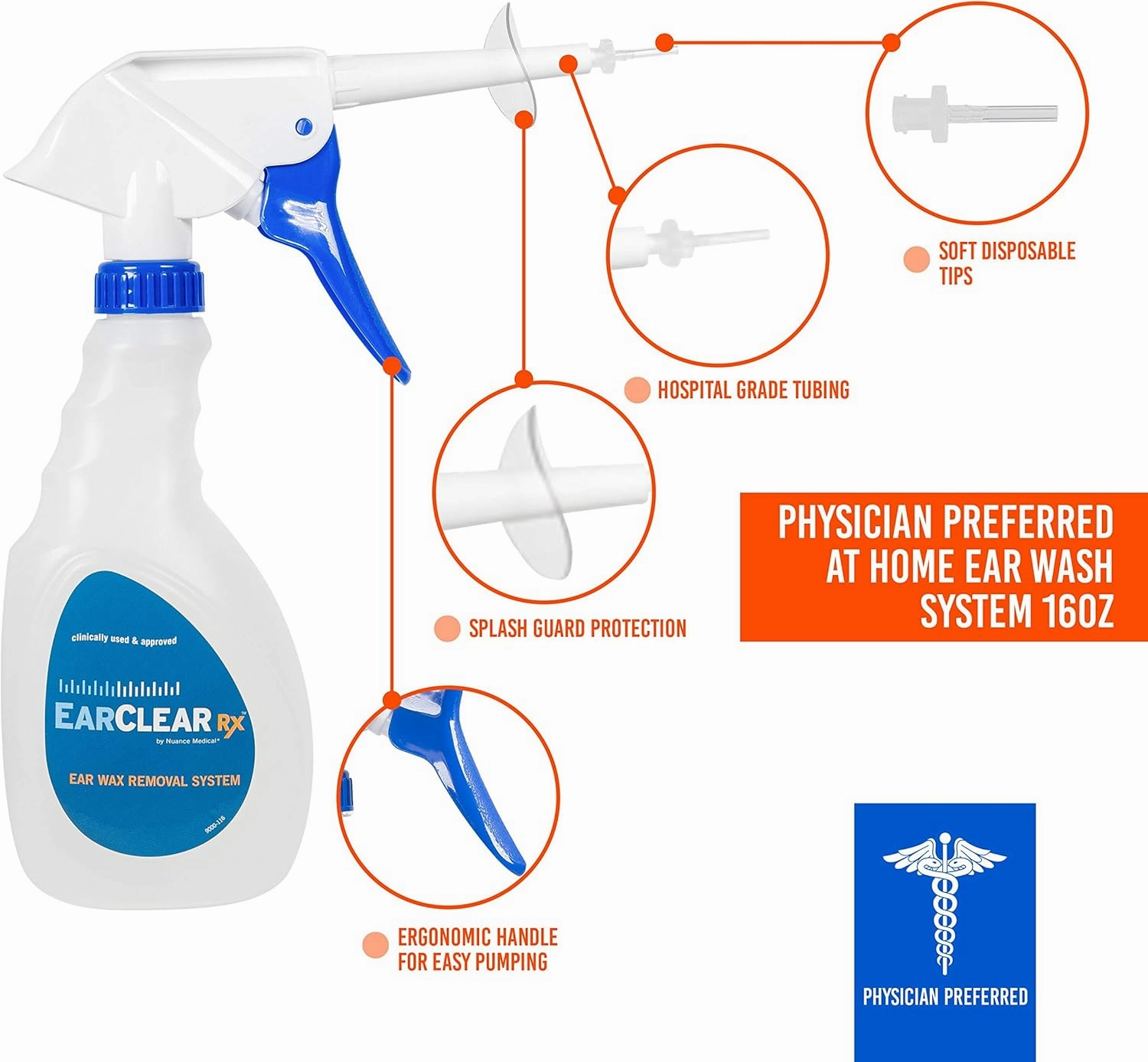 Ear Wax Rigid Removal System by Nuance Medical EarClear Rx - Rigid Tip for SELF Ear Cleaning Kit and 3 Disposable Tips